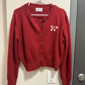 Princess Polly Cherry Red Cardigan with Bow Detail